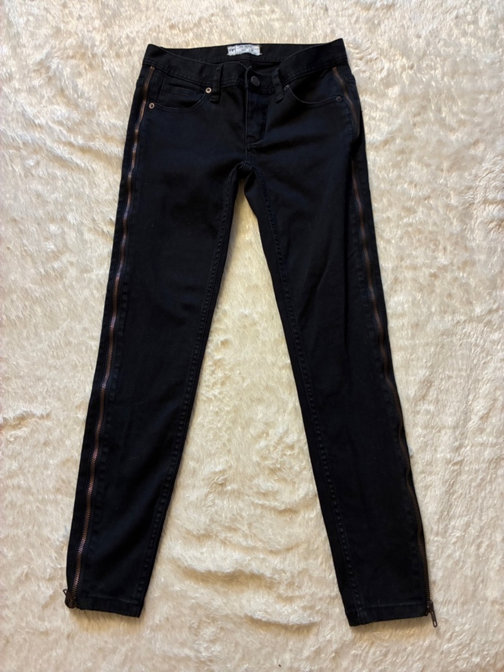 Free People Black Skinny Jeans with Metallic Side Stripe